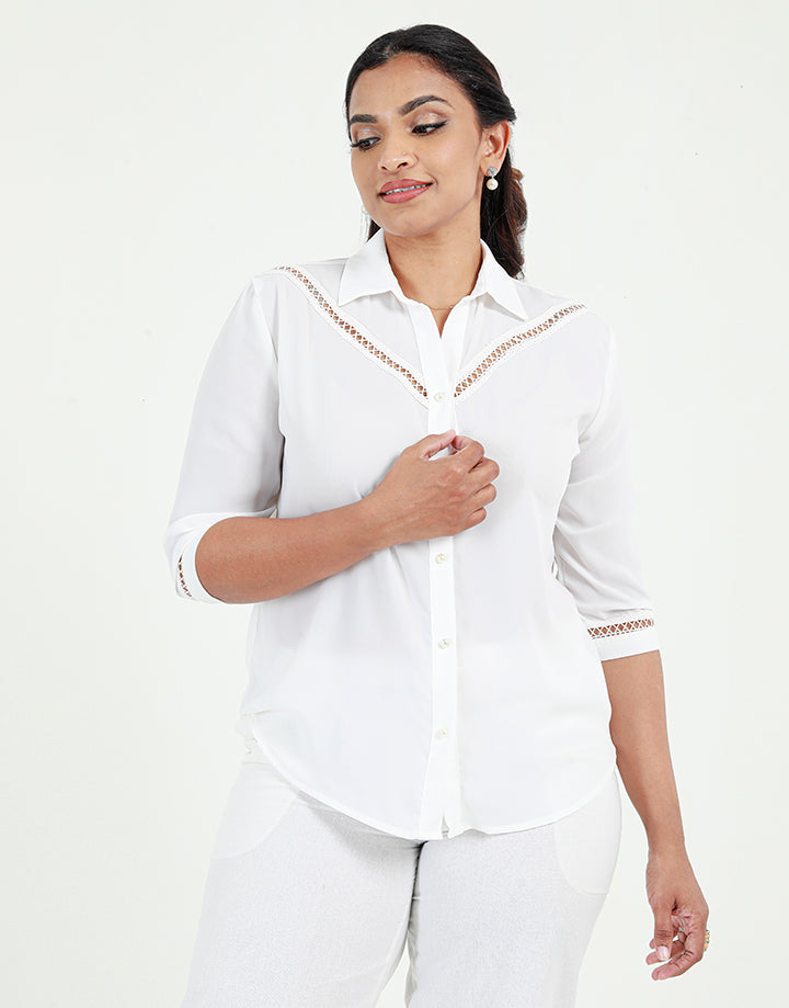 White Blouse with Lader Inserts