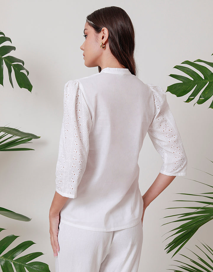 White Cut Lawn Embroidered Top