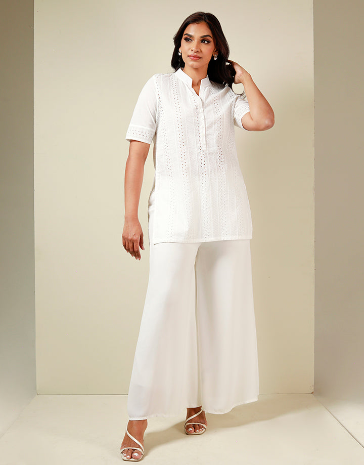 White Cut Lawn Kurtha with Buttons