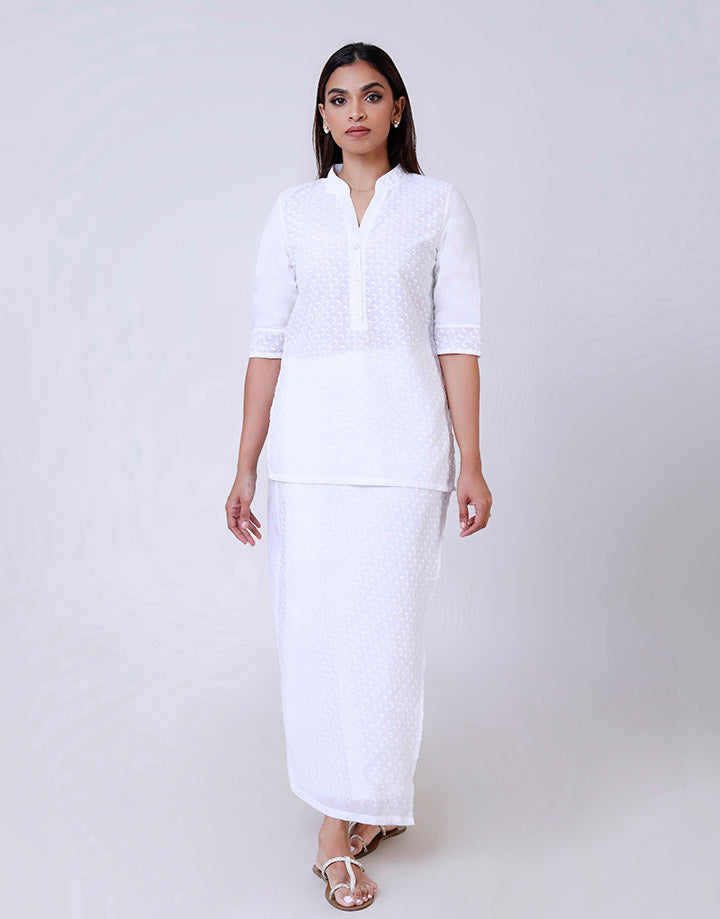 White Cut Lawn Kurtha with ¾ Sleeves