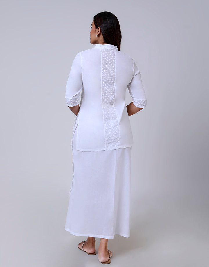 White Cut Lawn Kurtha with ¾ Sleeves