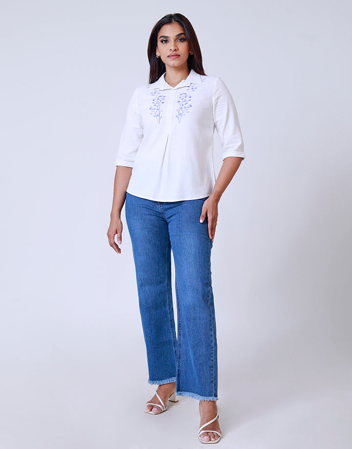 White Embrodrerd Shirt Blouse