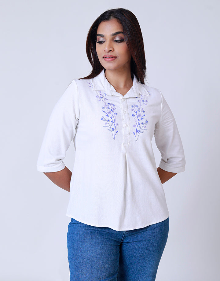 White Embrodrerd Shirt Blouse