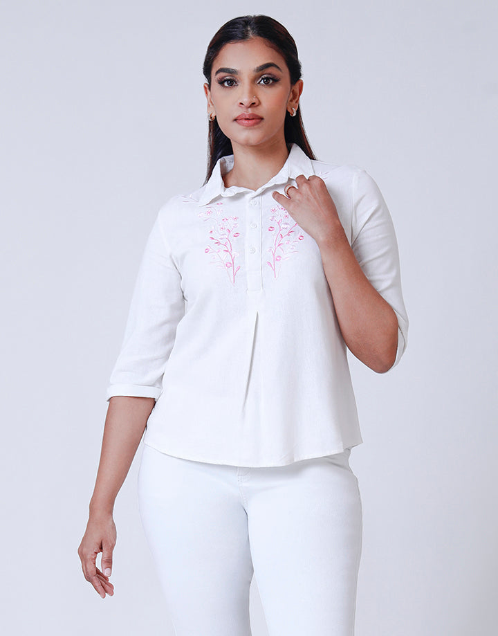 White Embrodrerd Shirt Blouse