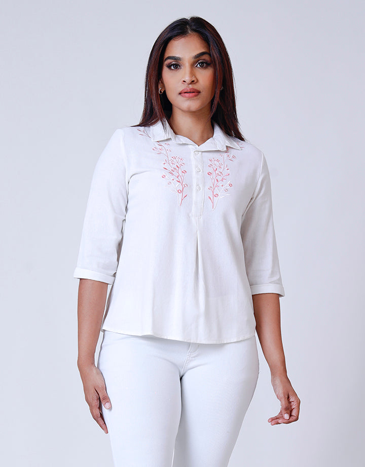 White Embrodrerd Shirt Blouse