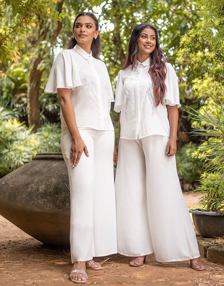 White Embroidered Blouse with Flared Sleeves