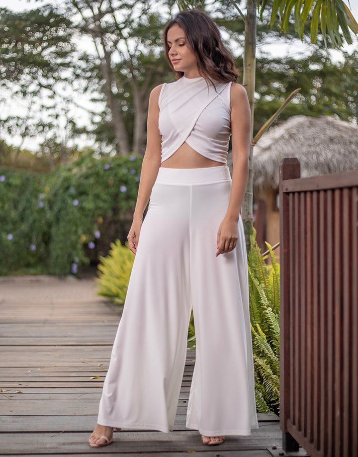 White High Waisted Flared Pant