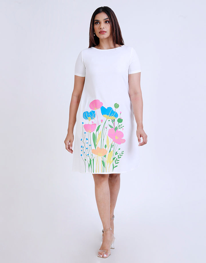 White Linen Dress with Screen Print