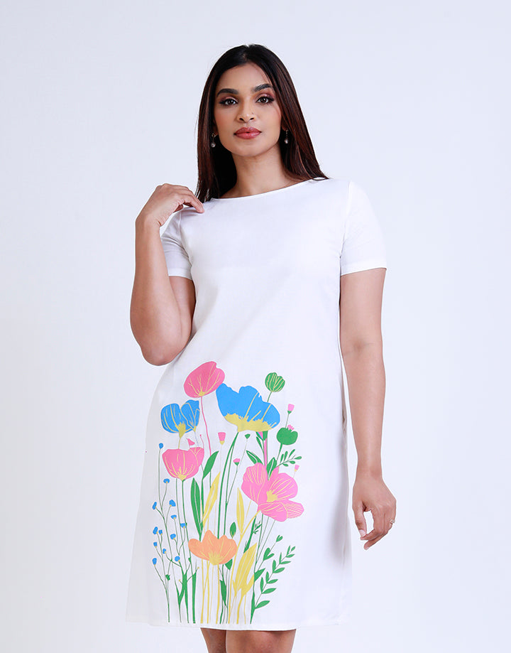 White Linen Dress with Screen Print