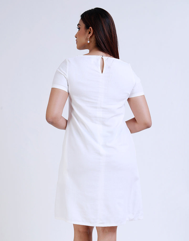 White Linen Dress with Screen Print