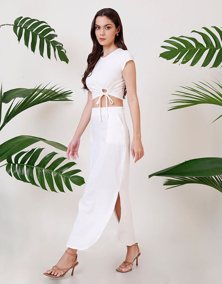 White Linen Maxi Skirt with Side Pockets