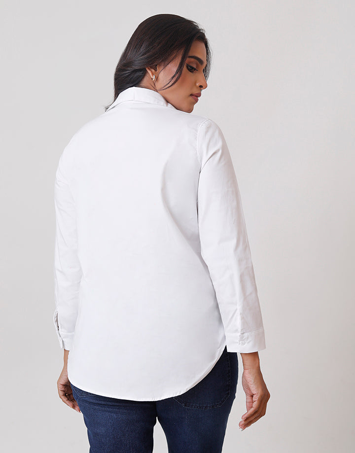 White Long Sleeves Shirt with Embroidery