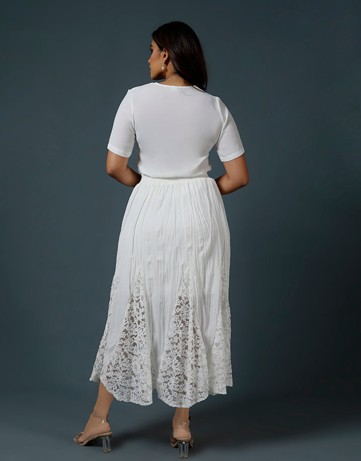 White Midaxi Skirt with Lace Inserts