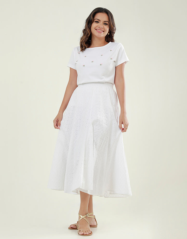 White Midi Skirt in Cut Lawn