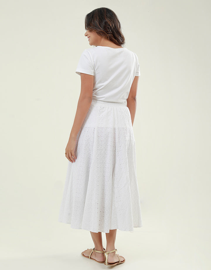 White Midi Skirt in Cut Lawn