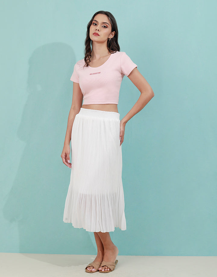 White Pleated Midi Skirt