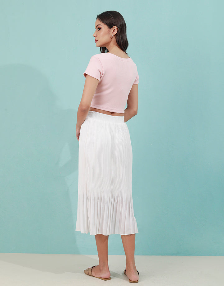 White Pleated Midi Skirt