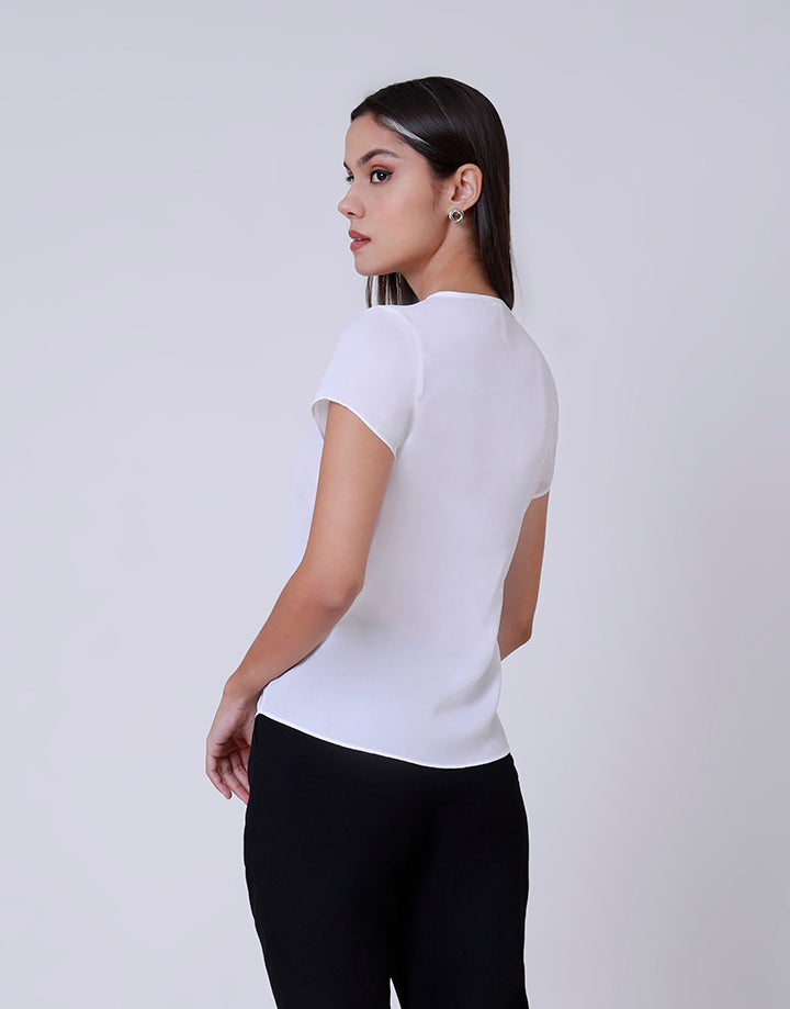 White Short-Sleeved Embroidered Top