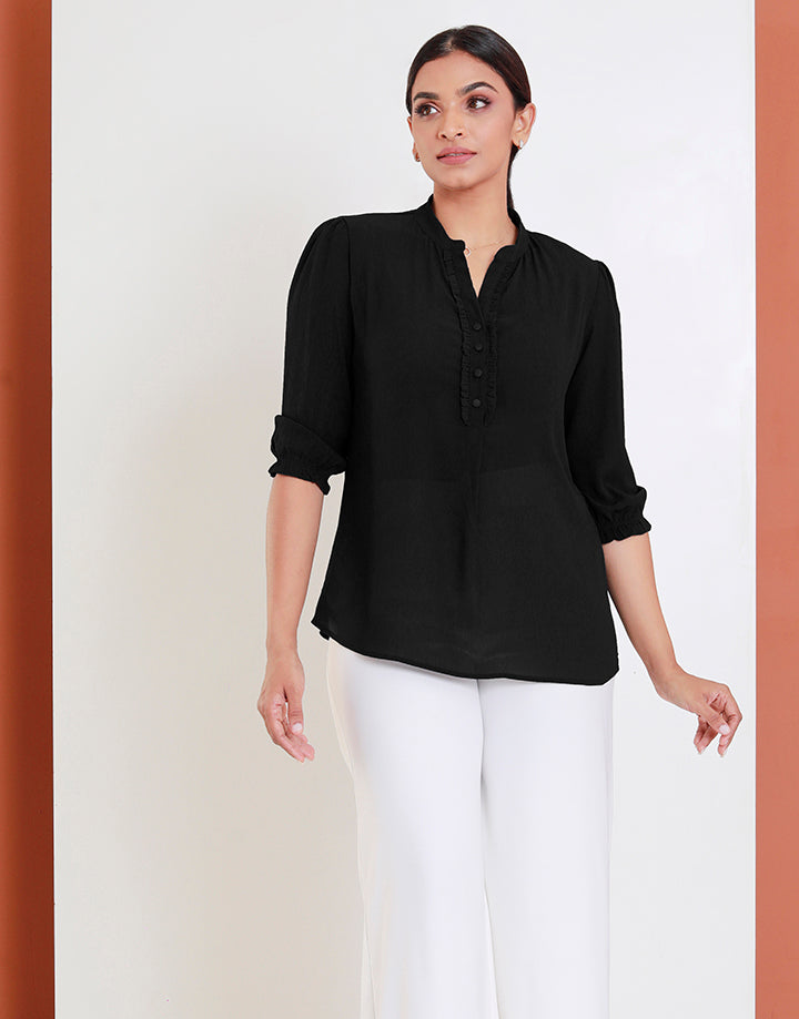 Chinese Collared Top with ¾ Sleeves