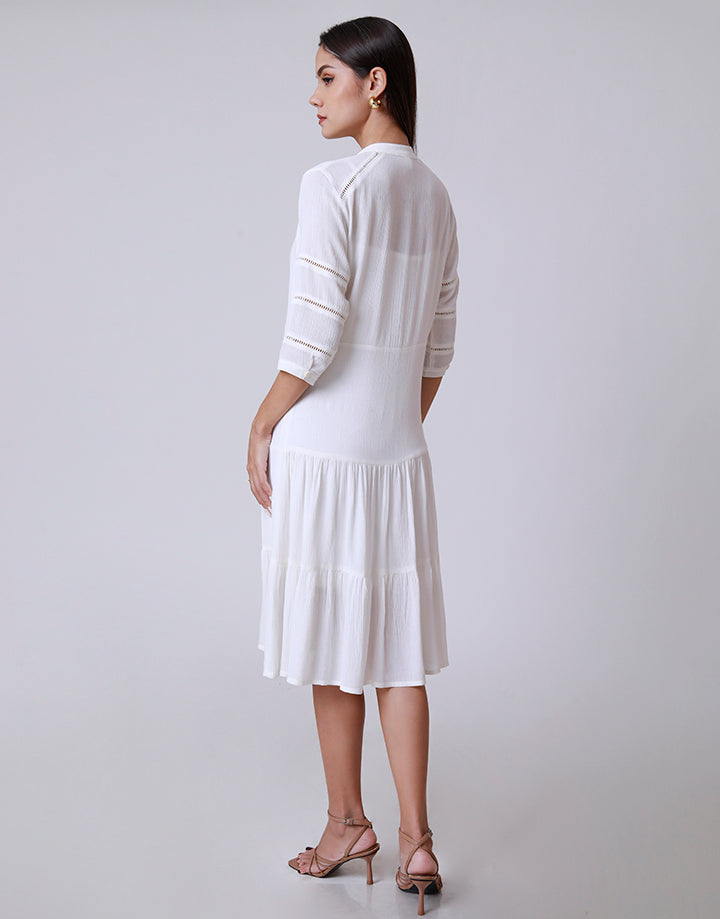 White Tiered Dress with Ladder Details