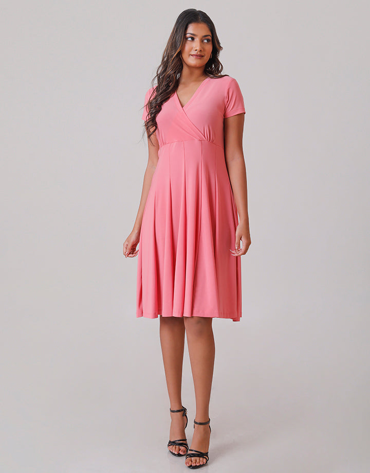 Wrap Neck Line Dress with Short Sleeves