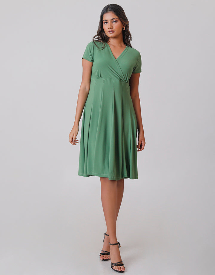 Wrap Neck Line Dress with Short Sleeves