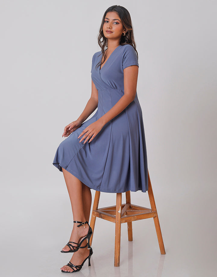 Wrap Neck Line Dress with Short Sleeves