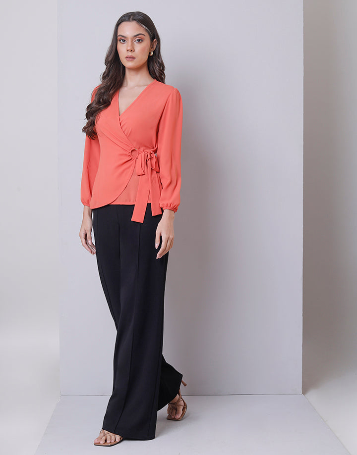 Wrap Side Tie Top with Long Sleeves