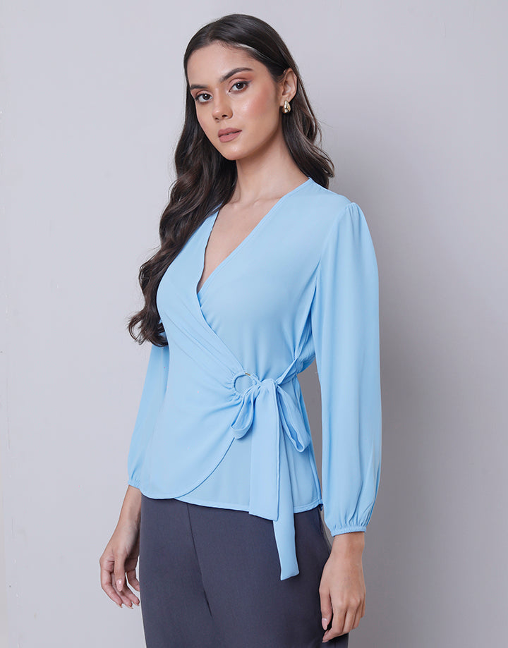 Wrap Side Tie Top with Long Sleeves