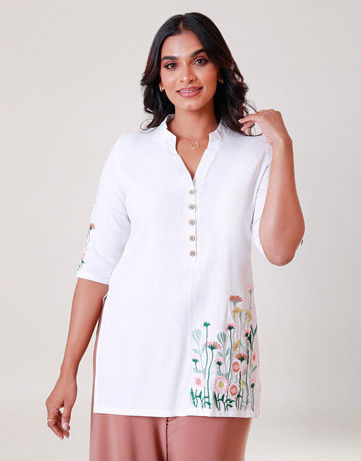 Chinese Collar Kurtha with Embroidery