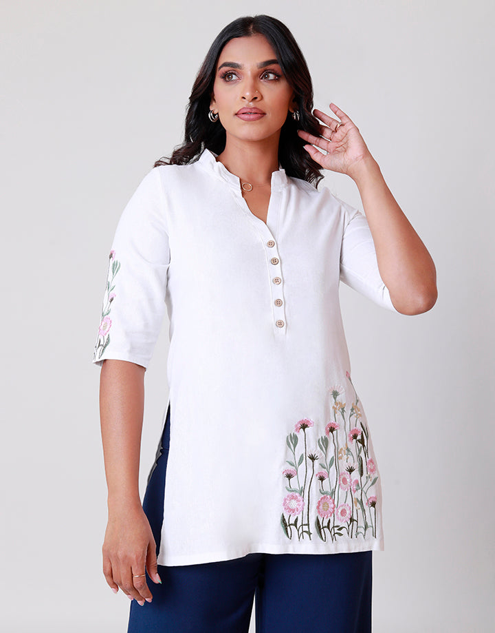 Chinese Collar Kurtha with Embroidery