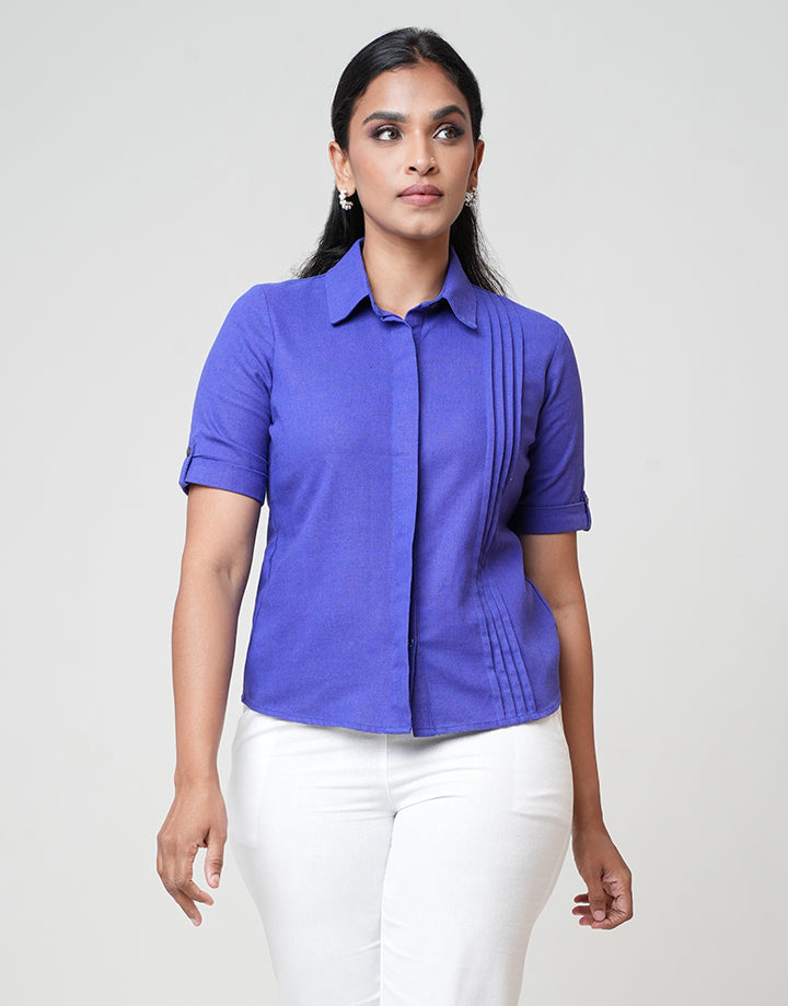 Pintuck Blouse with Roll Tab Sleeves