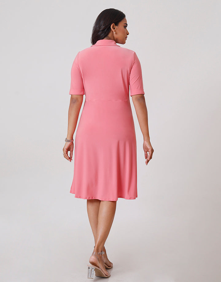 Pintucked Dress with Folded Sleeves