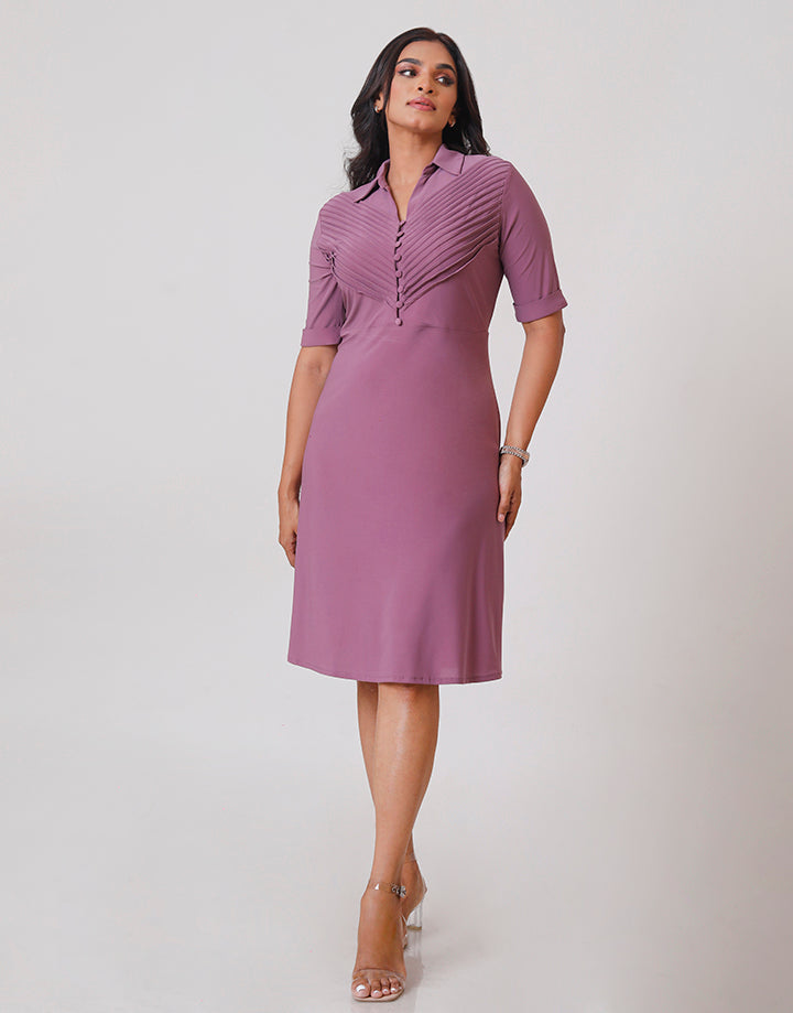 Pintucked Dress with Folded Sleeves