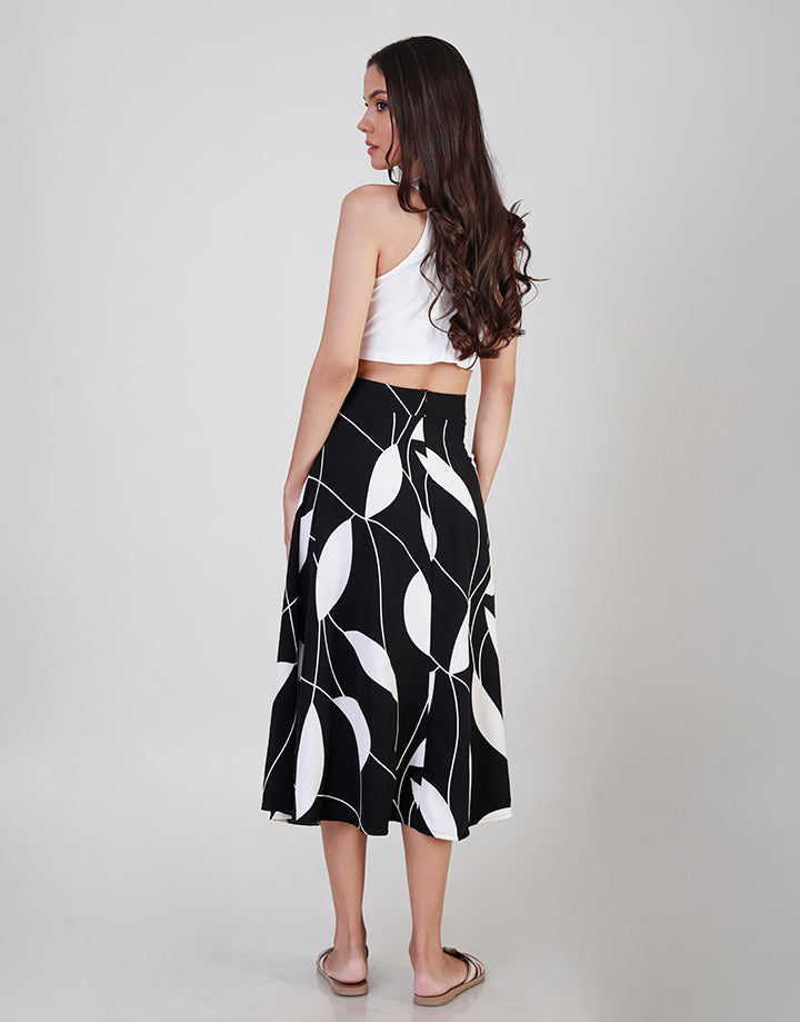 Printed Button Detailed Midi Skirt