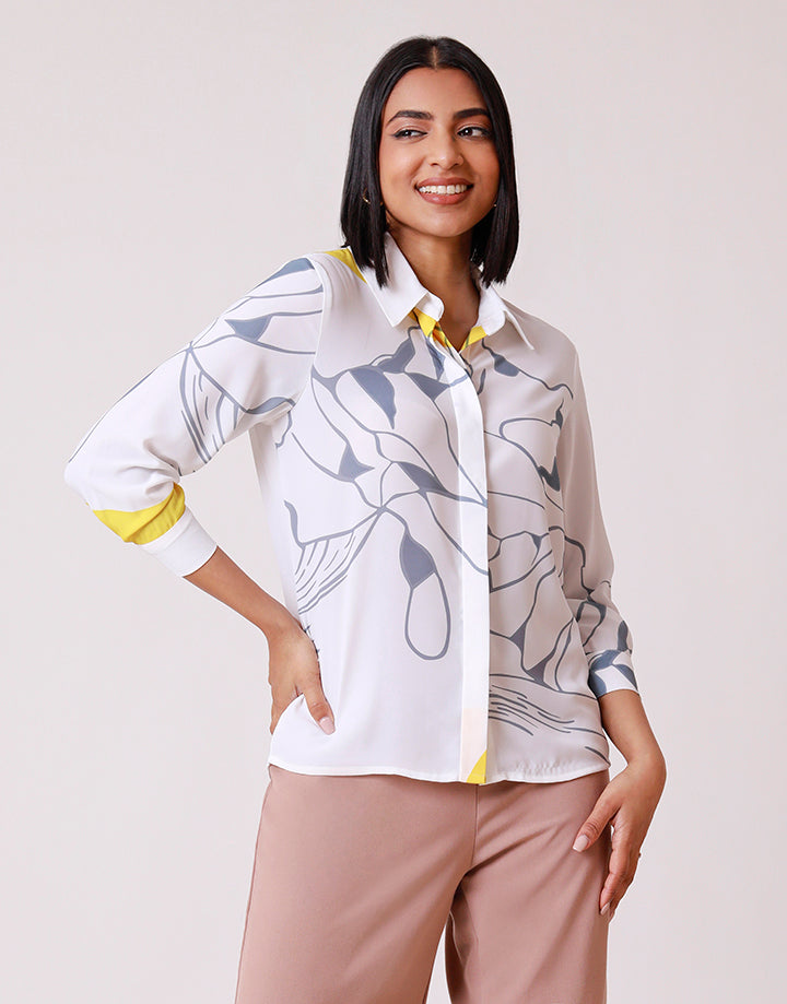 Screen Print Long Sleeve Blouse