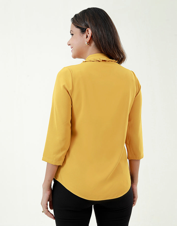 ¾ Sleeves Blouse with Organ Pleated Neck Line