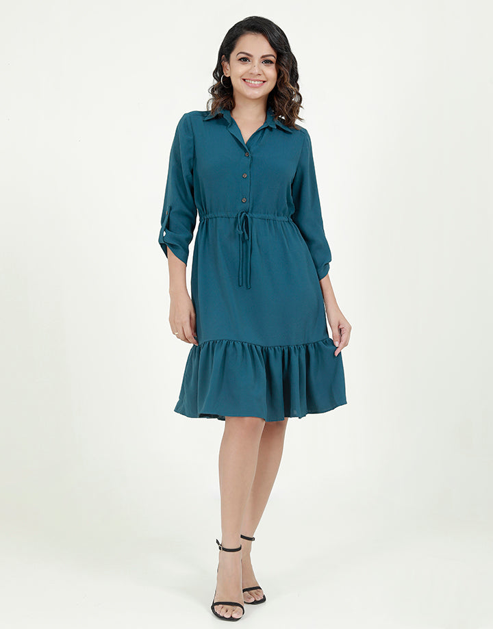 ¾ Sleeves Dress with Drawstring Waist