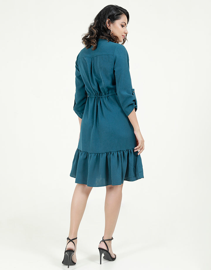 ¾ Sleeves Dress with Drawstring Waist