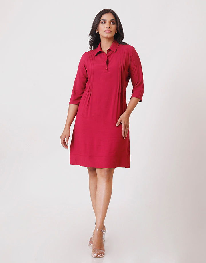 ¾ Sleeves Dress with Pintuck Detail