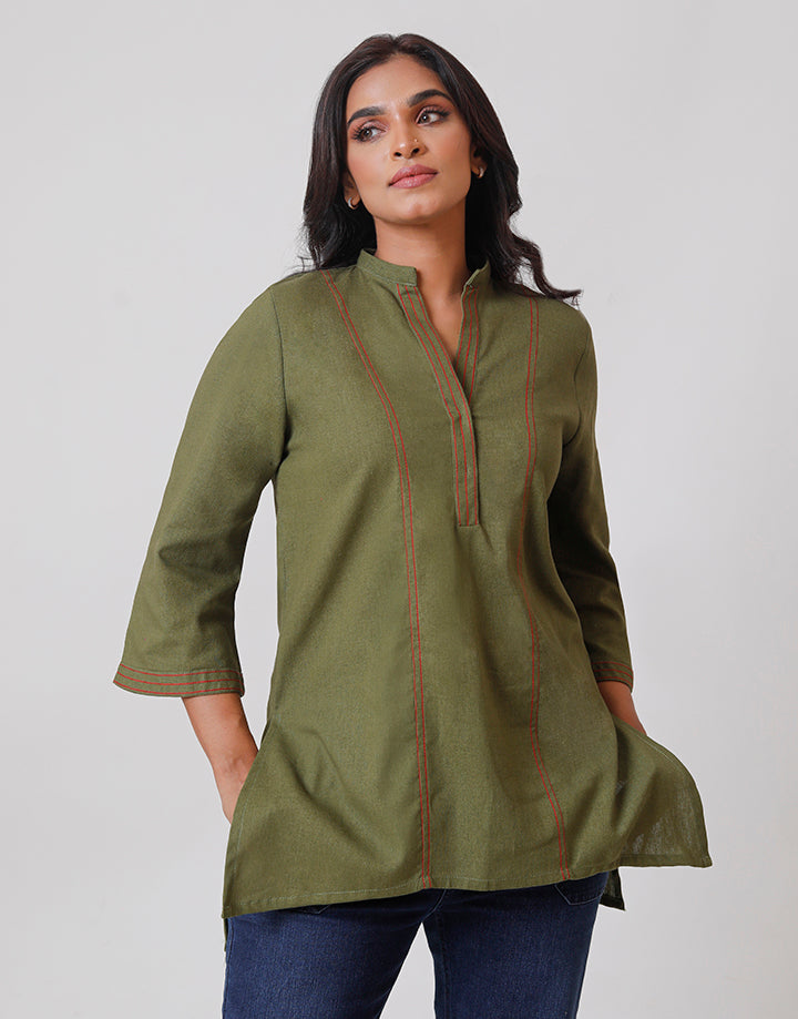 ¾ Sleeves Kurtha with Chain Stitch Embroidery