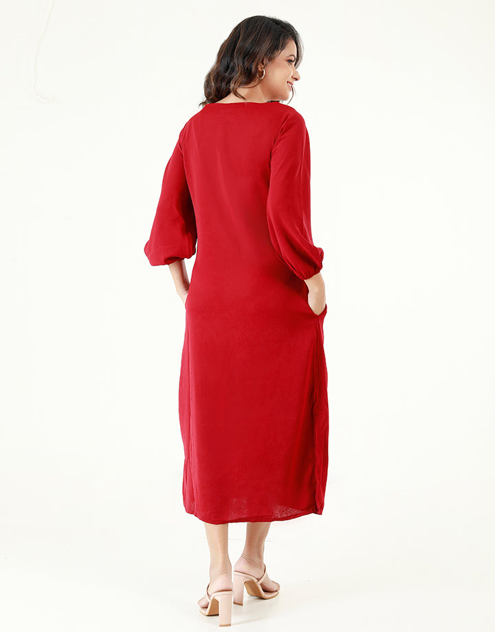 ¾ Sleeves Shift Dress with Side Pockets