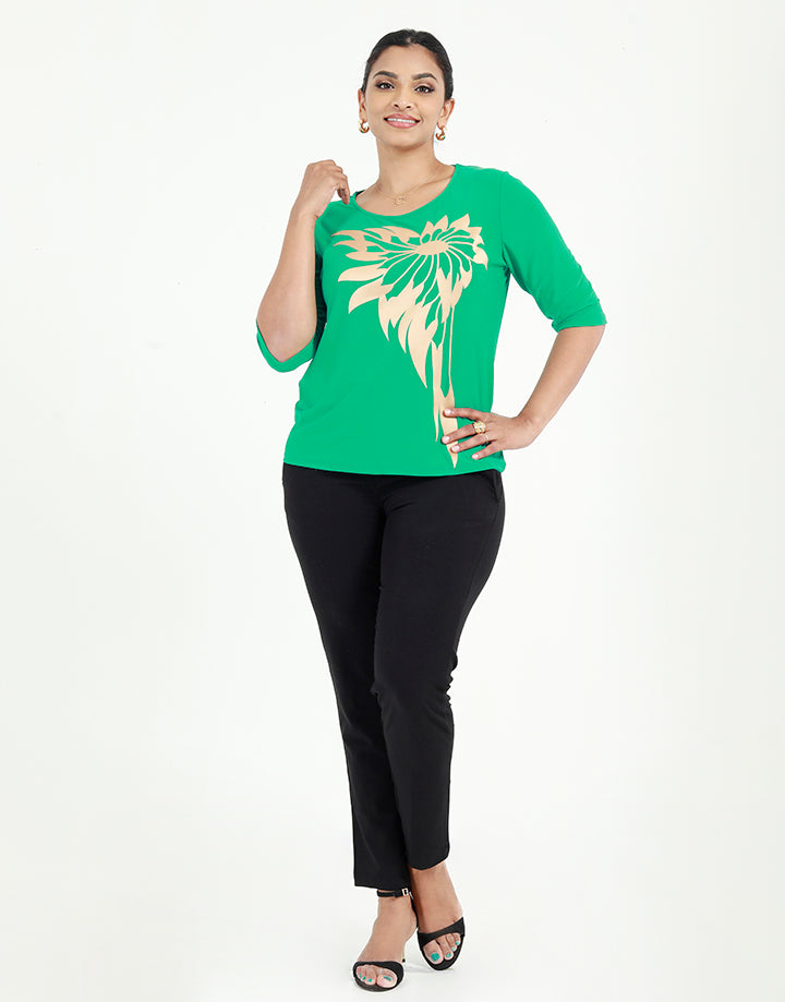 ¾ Sleeves Top with Bonded Placement Design