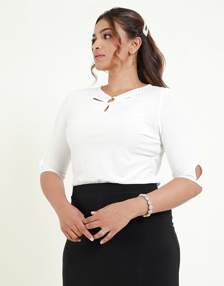 ¾ Sleeves Top with Cut Out Detail