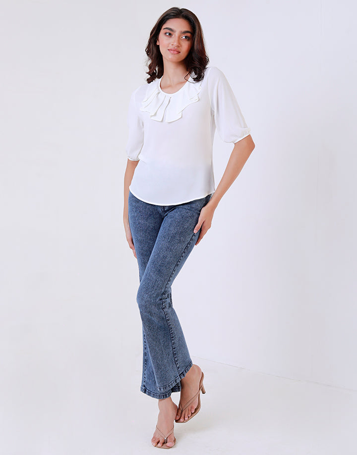 ¾ Sleeves Top with Neck Line Details