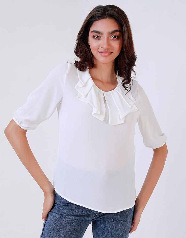 ¾ Sleeves Top with Neck Line Details