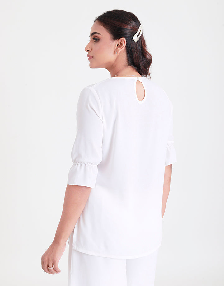 ¾ Sleeves Top with Neck Tie