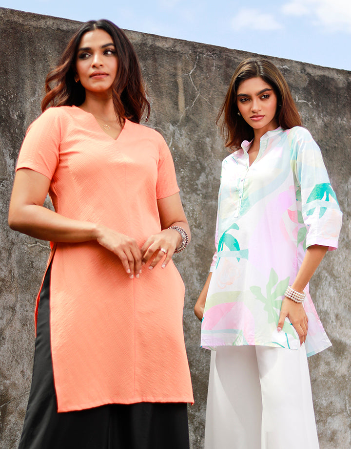 V-Neck Kurtha with Short Sleeves