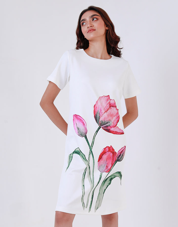 White Dress with Sublimation Print