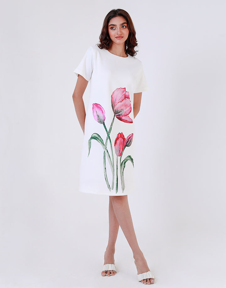 White Dress with Sublimation Print